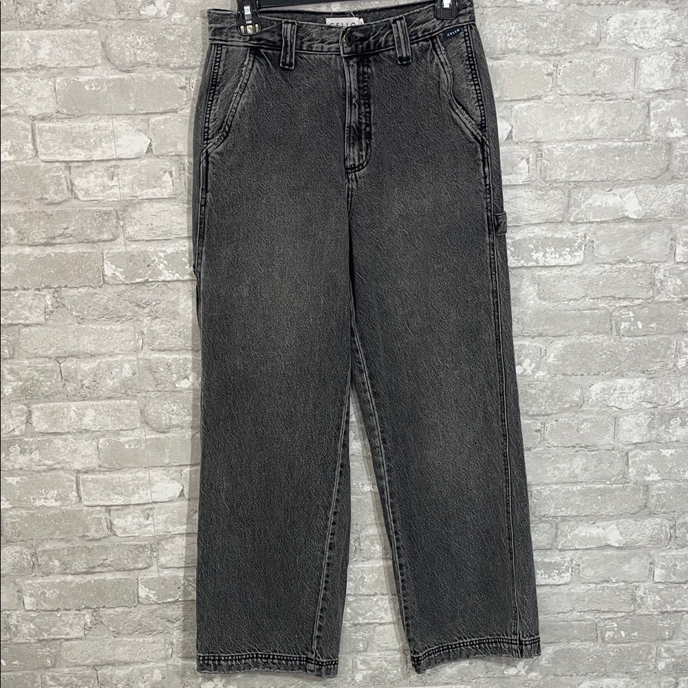 Cello Black Washed Wide Leg Carpenter Jeans